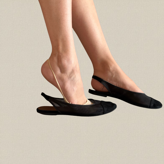 Socquette invisible à bride portée avec chaussures slingback noires